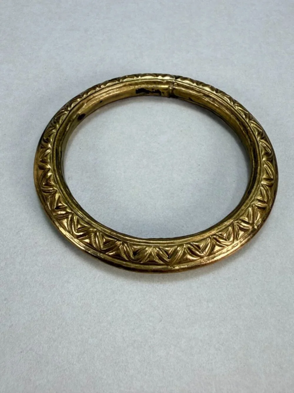 Vintage Solid Brass Etched Bangle Bracelet Geometric Tribal Boho Jewelry 7.75